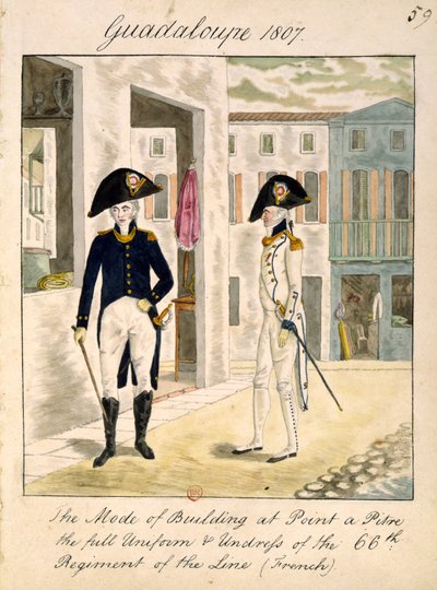 Uniformes del 66º Regimiento de Línea en Pointe a Pitre, Guadalupe en 1807 de English School